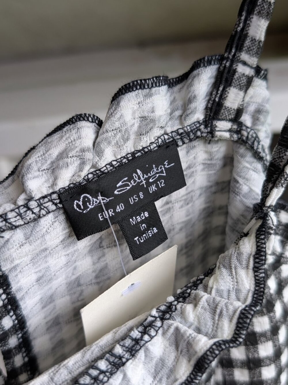 Miss Selfridge Gingham Ruffle Tie Strap Mini Dress Black White Cottagecore 8 - Picture 5 of 8